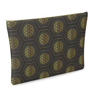 RUBY8WEAVER® "Sweet Life" Sacred Geometry design on a leather clutch with gold zip